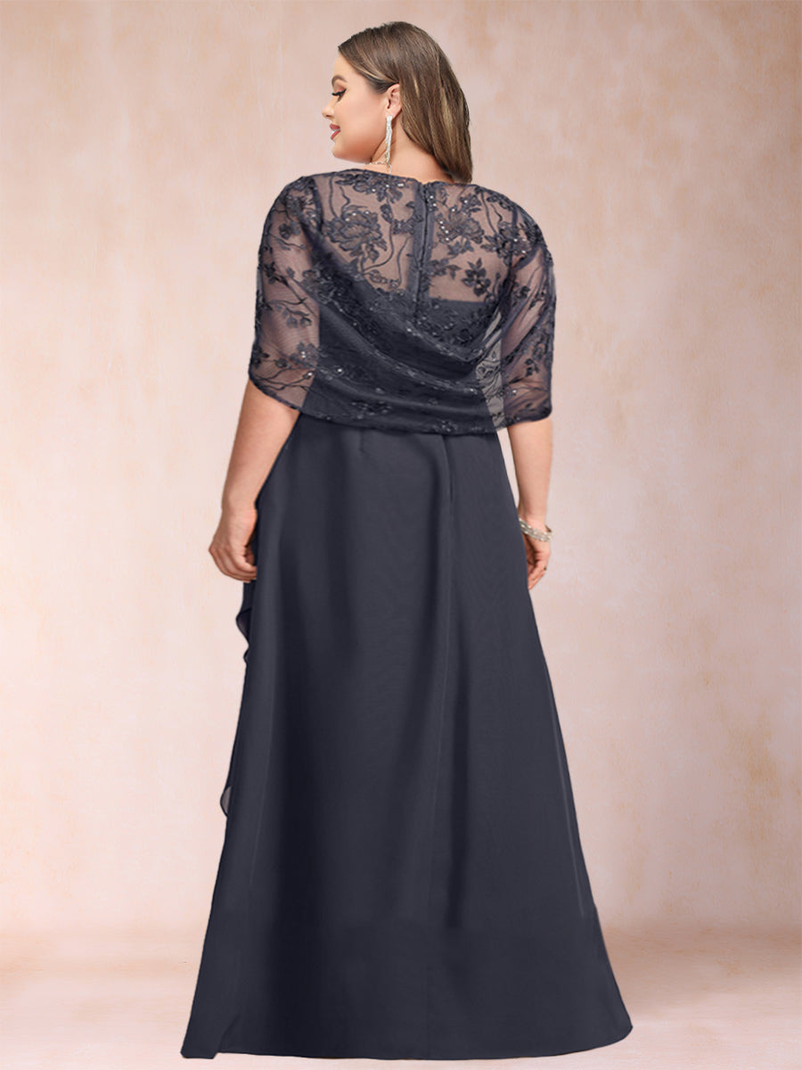 A-Line/Princess Scoop Chiffon Plus Size Mother of the Bride Dresses with Appliques & Ruffles