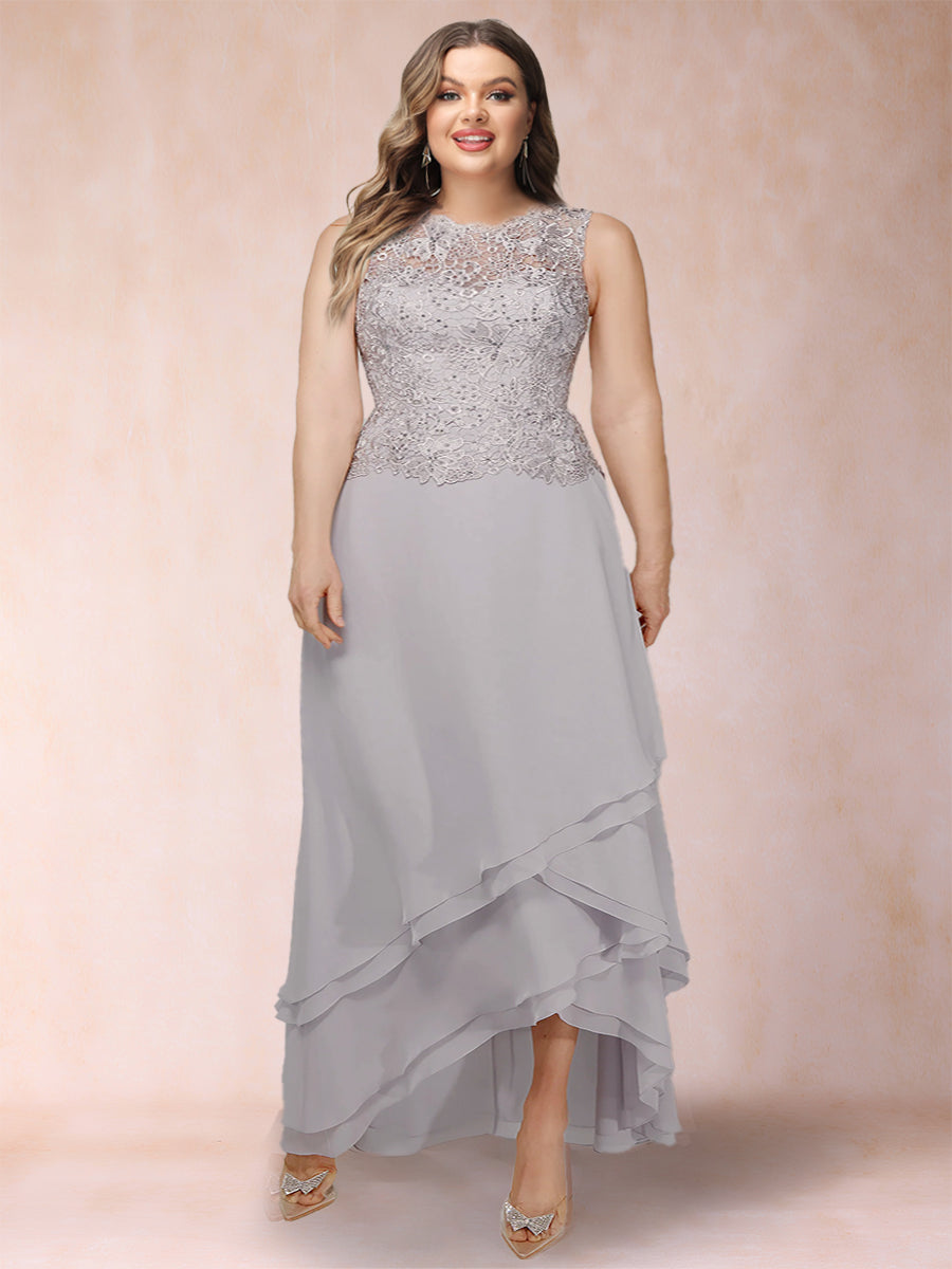 A-Line/Princess Scoop Chiffon Plus Size Mother of the Bride Dresses with Jacket & Appliques