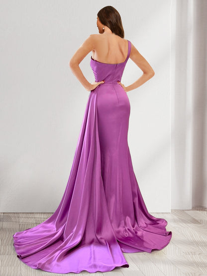 Trumpet/Mermaid One-Shoulder Ruched Evening Dresses with Watteau Train