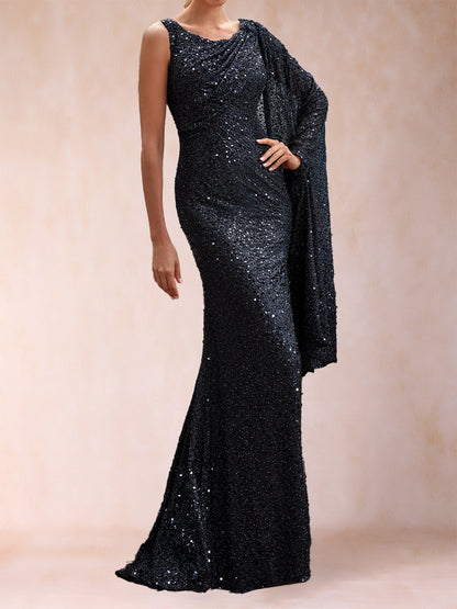 Sheath/Column One-Shoulder Sweep Train Mother of the Bride Dresses with Beading