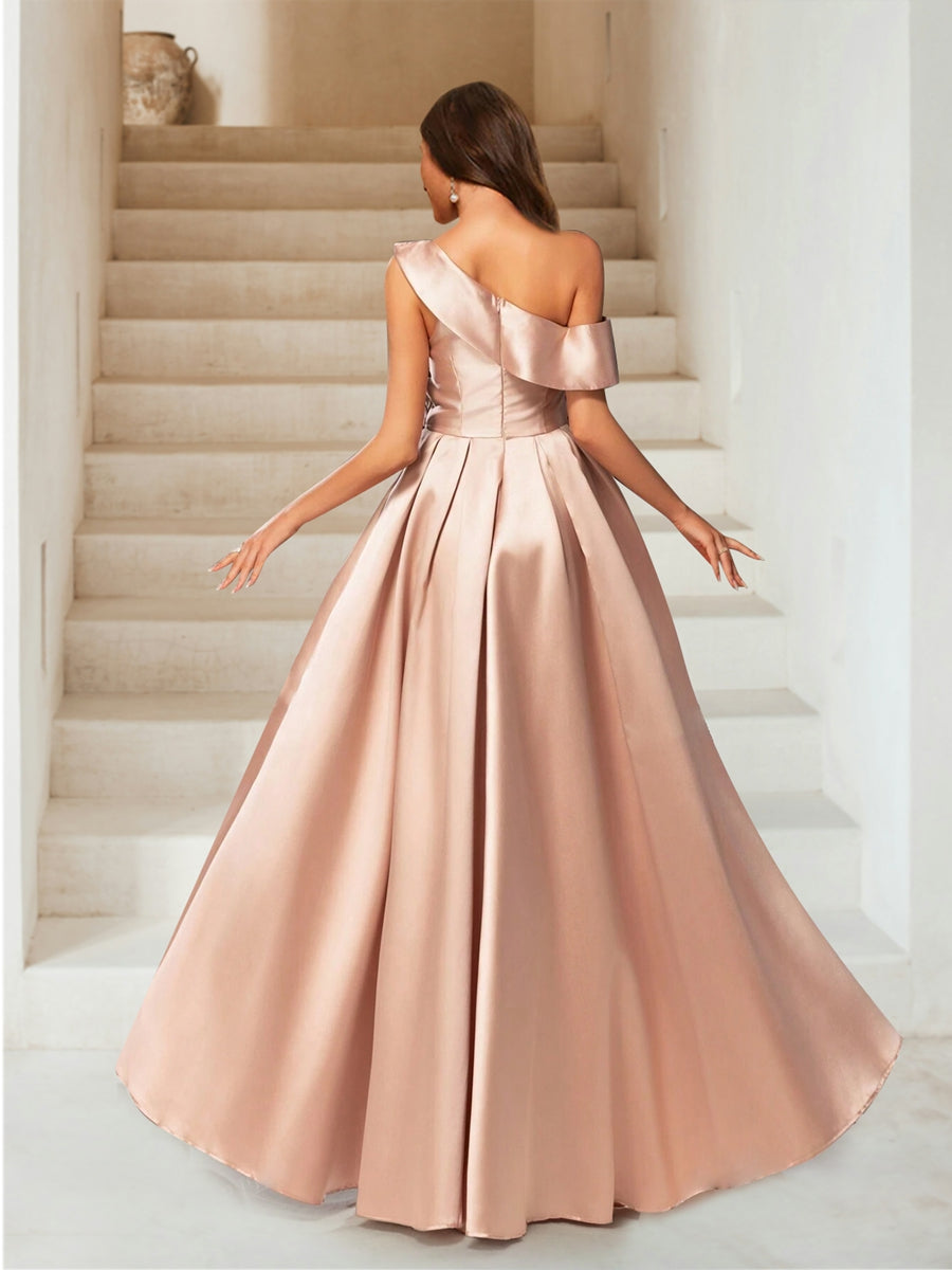 A-Line/Princess One-Shoulder Ruched Floor-Length Evening Dresses with Split Side