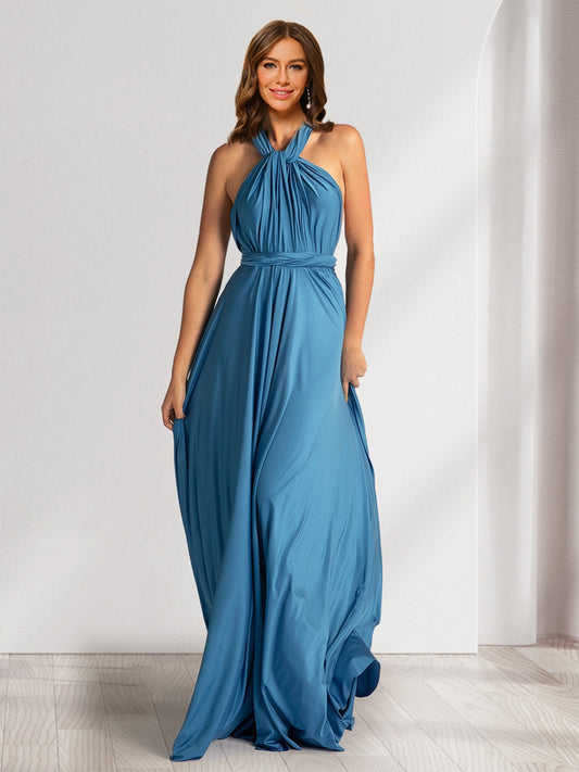 Sexy A-Line/Princess Halter Sleeveless Floor-Length Ruched Evening Dresses with Ruffles