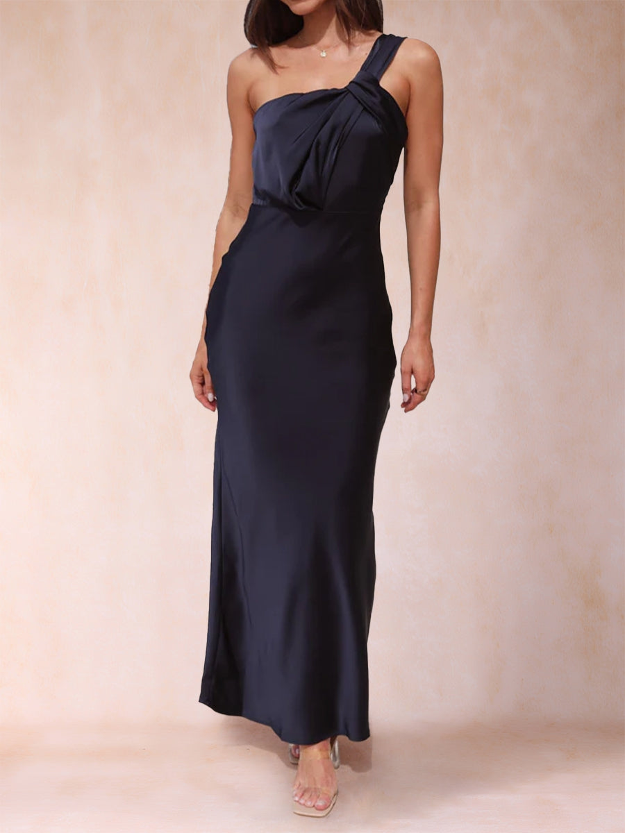 Sheath/Column One-Shoulder Ruched Ankle-Length Satin Mother of the Bride Dresses