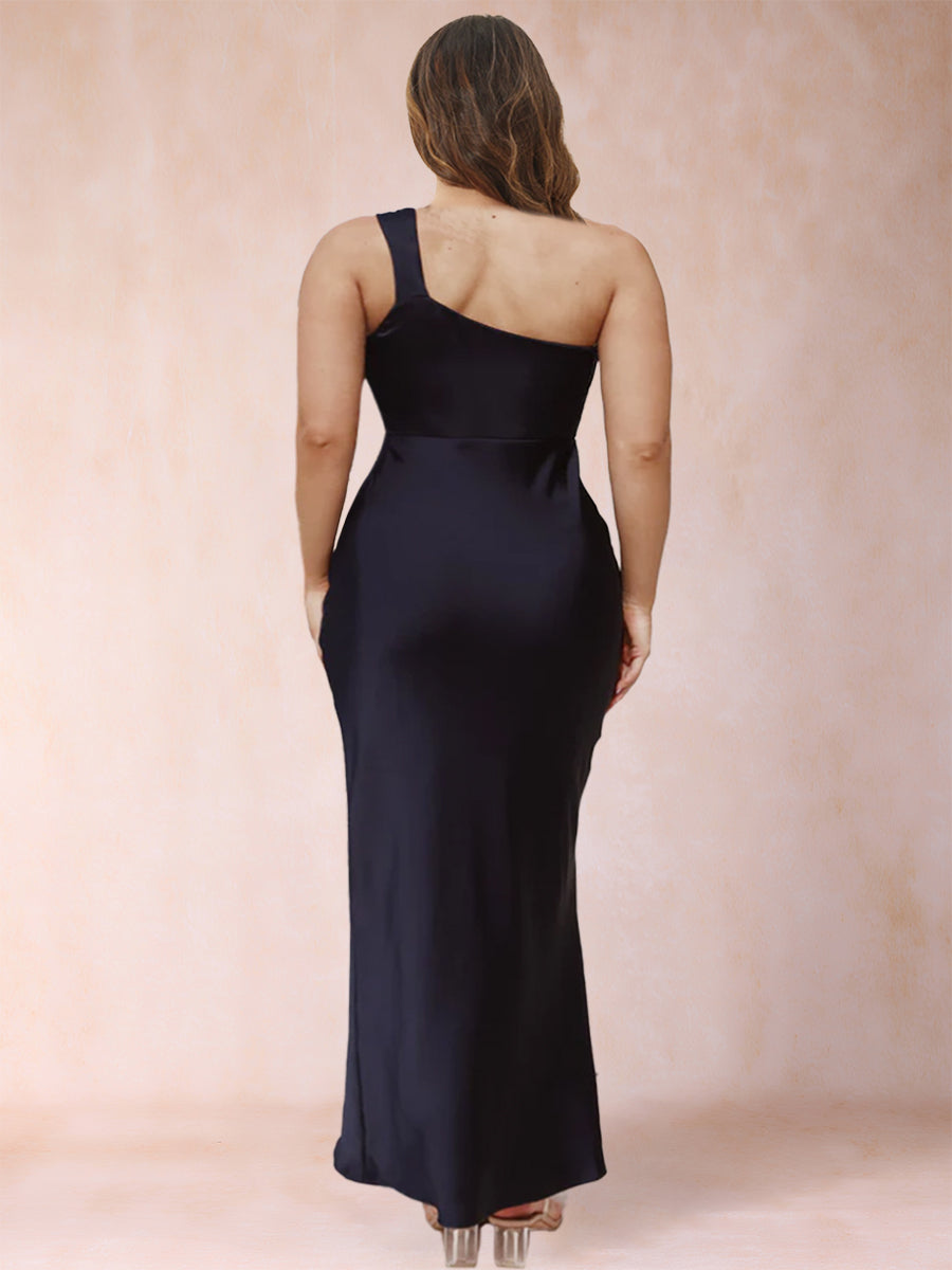 Sheath/Column One-Shoulder Ruched Ankle-Length Satin Plus Size Mother of the Bride Dresses