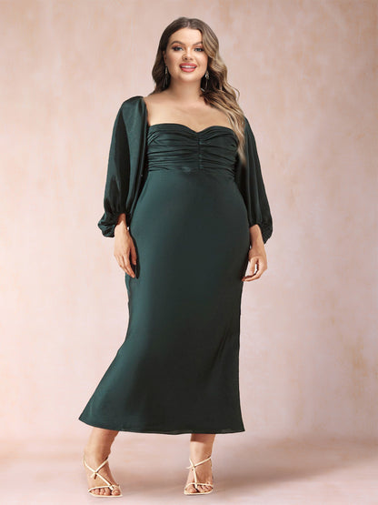 Sheath/Column Sweetheart Ruched Long Sleeves Elegant Plus Size Evening Dresses