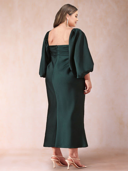 Sheath/Column Sweetheart Ruched Long Sleeves Elegant Plus Size Evening Dresses