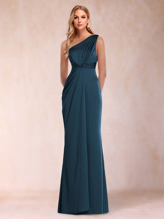 Sheath/Column One-Shoulder Ruched Floor-Length Evening Dresses with Ruffles