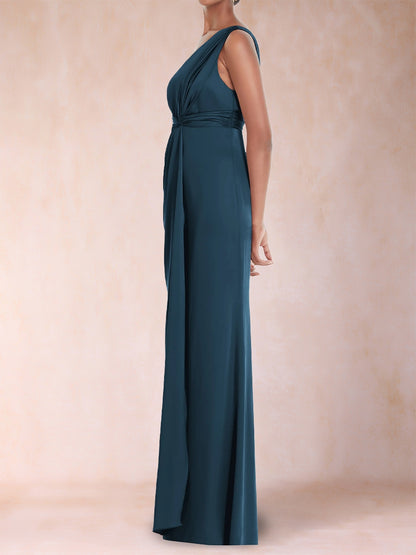 Sheath/Column One-Shoulder Ruched Floor-Length Evening Dresses with Ruffles