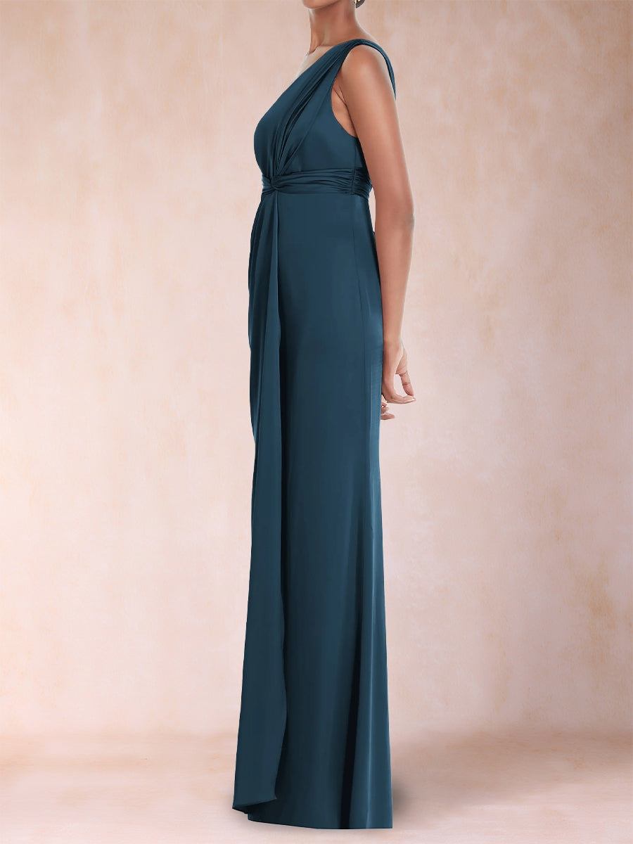 Sheath/Column One-Shoulder Ruched Floor-Length Evening Dresses with Ruffles