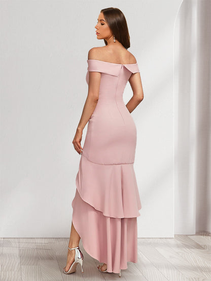 Trumpet/Mermaid Off-the-Shoulder Sleeveless Evening Dresses with Split Side & Ruffles