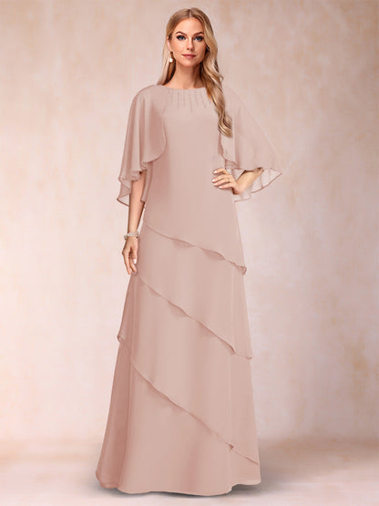 A-Line/Princess Scoop Half Sleeves Mother of the Bride Dresses with Ruffles & Beading