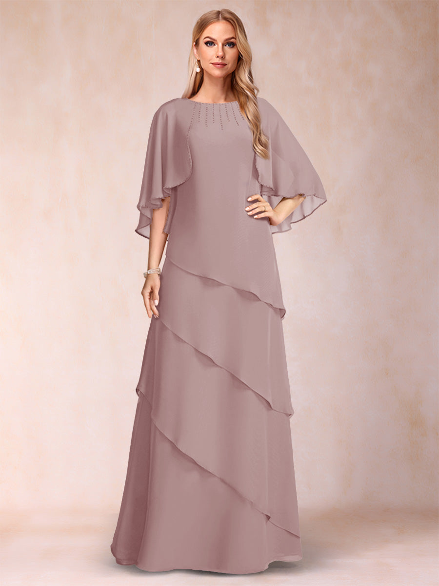 A-Line/Princess Scoop Half Sleeves Mother of the Bride Dresses with Ruffles & Beading