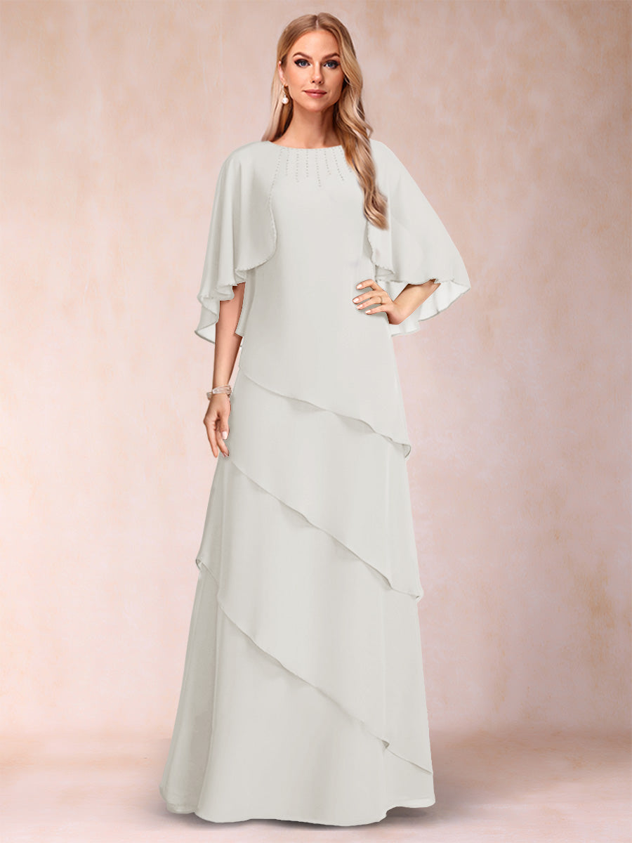 A-Line/Princess Scoop Half Sleeves Mother of the Bride Dresses with Ruffles & Beading