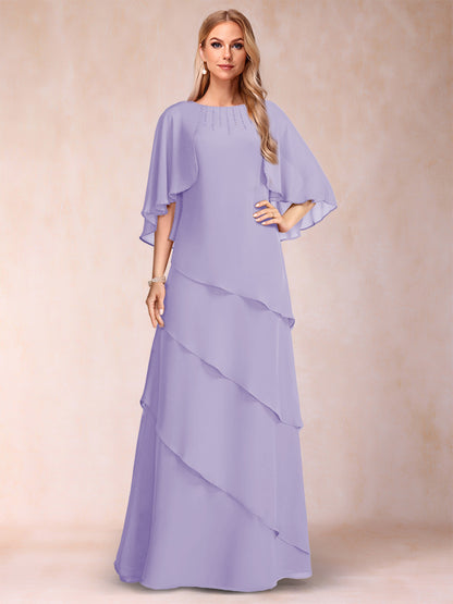 A-Line/Princess Scoop Half Sleeves Mother of the Bride Dresses with Ruffles & Beading