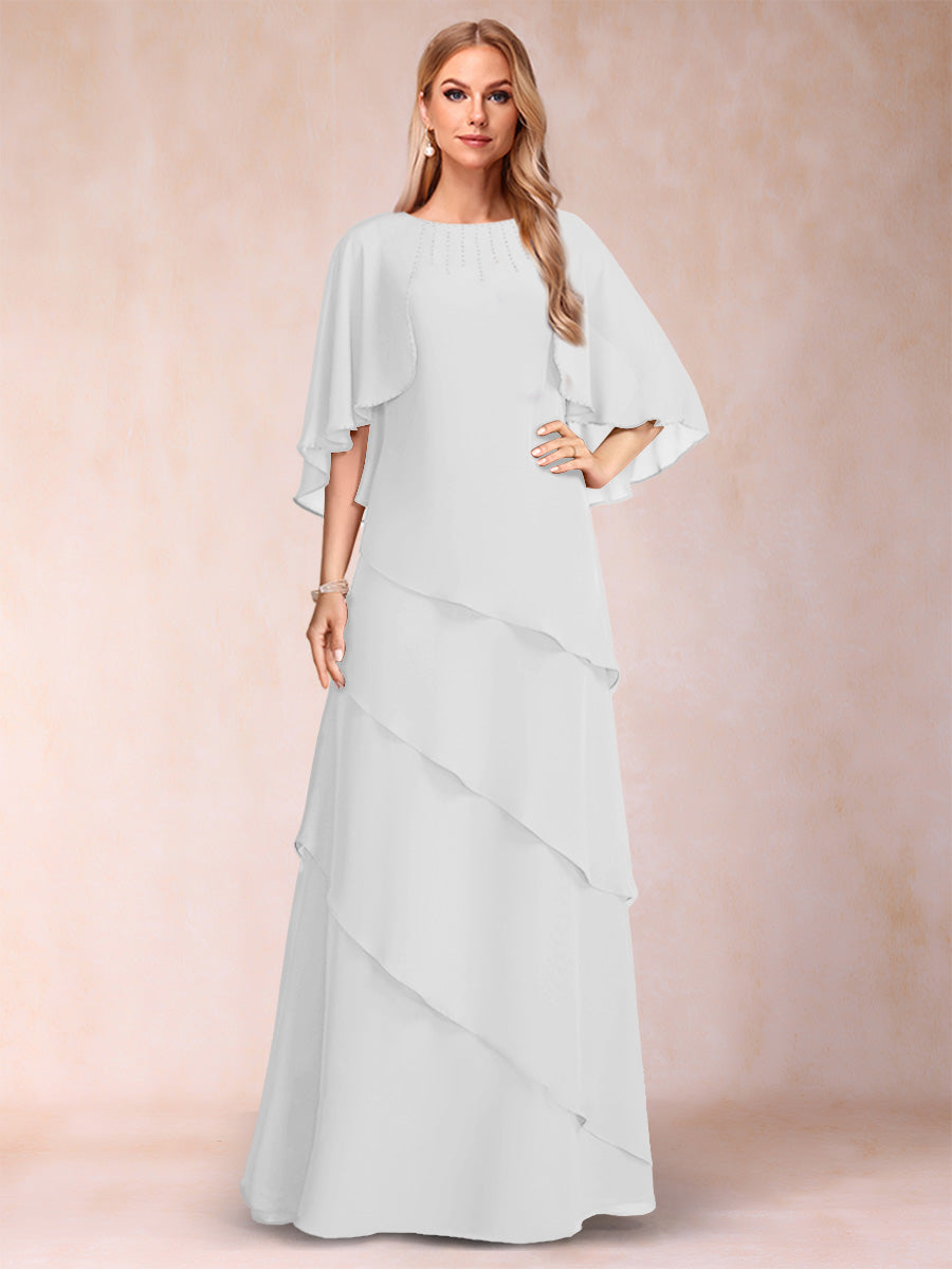 A-Line/Princess Scoop Half Sleeves Mother of the Bride Dresses with Ruffles & Beading