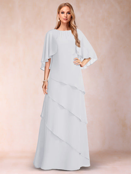 A-Line/Princess Scoop Half Sleeves Mother of the Bride Dresses with Ruffles & Beading