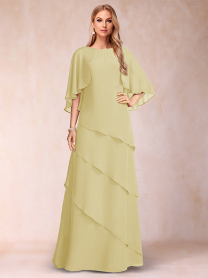 A-Line/Princess Scoop Half Sleeves Mother of the Bride Dresses with Ruffles & Beading