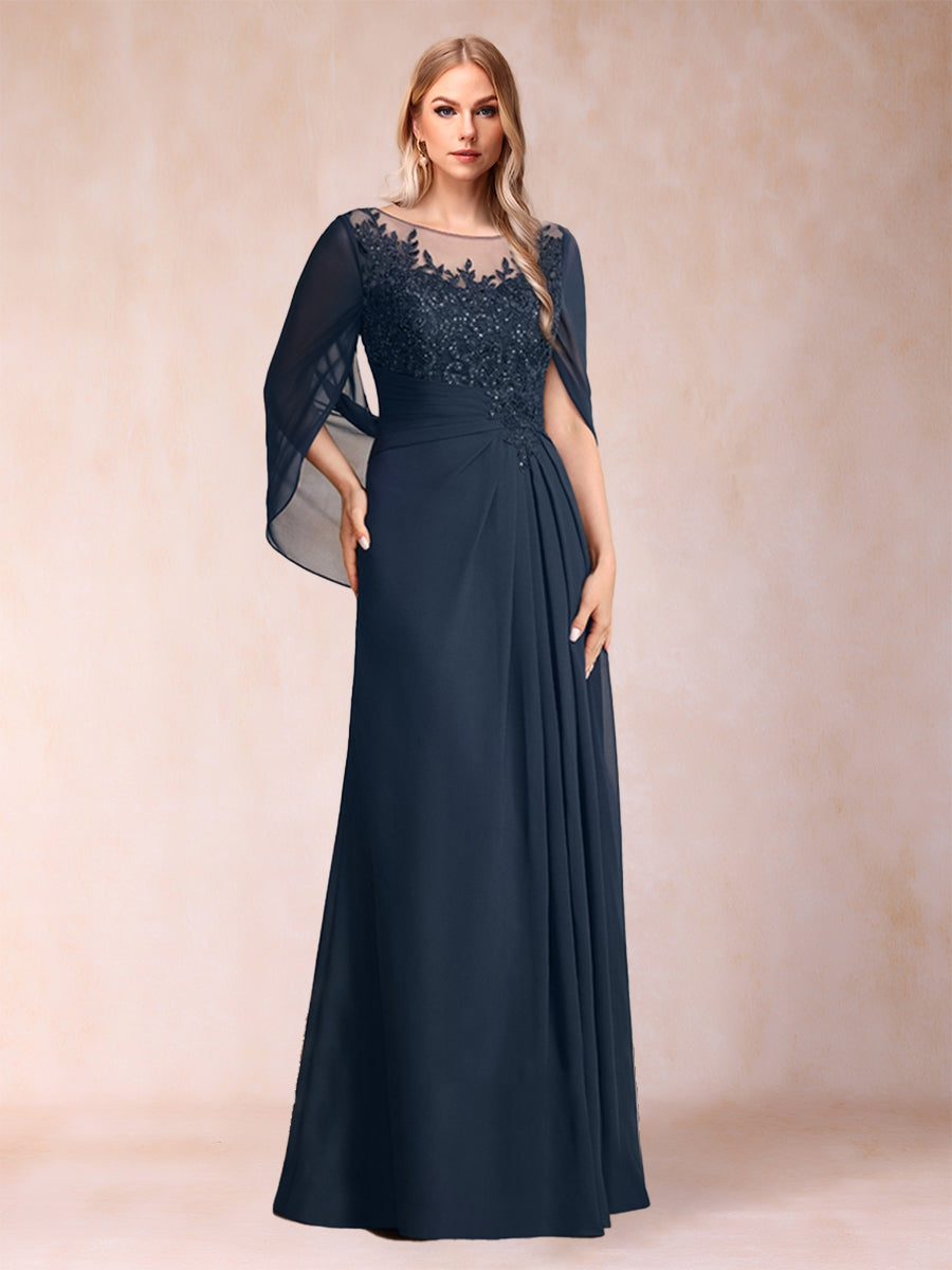 A-Line/Princess Scoop Floor-Length Mother of the Bride Dresses with Appliques & Ruffles