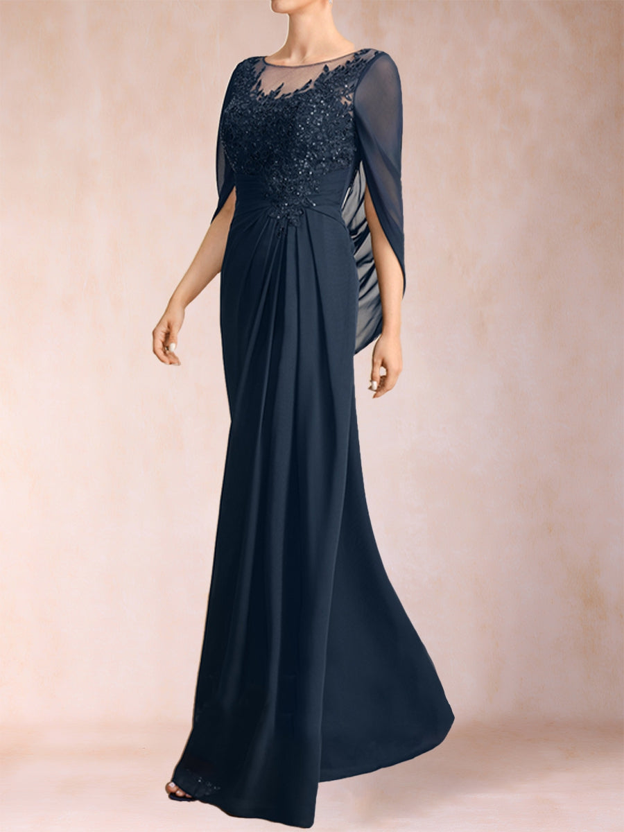 A-Line/Princess Scoop Floor-Length Mother of the Bride Dresses with Appliques & Ruffles