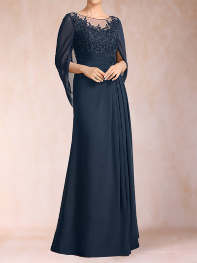 A-Line/Princess Scoop Floor-Length Mother of the Bride Dresses with Appliques & Ruffles