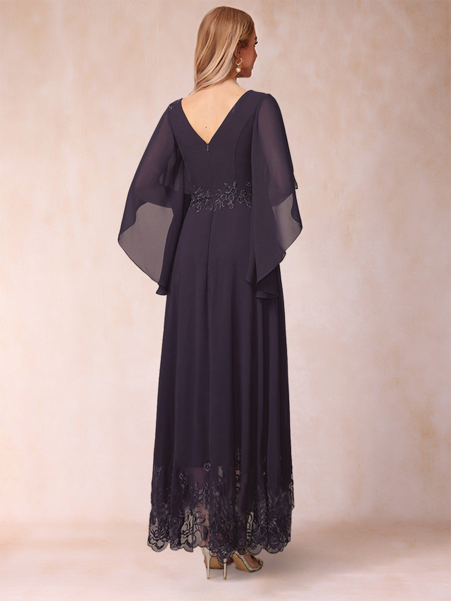 A-Line/Princess Scoop 3/4 Sleeves Ankle-Length Mother of the Bride Dresses with Appliques