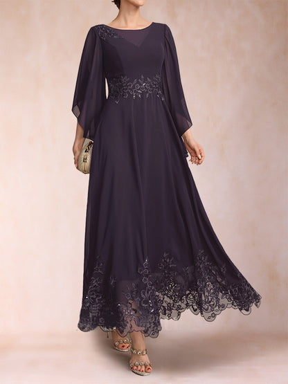 A-Line/Princess Scoop 3/4 Sleeves Ankle-Length Mother of the Bride Dresses with Appliques