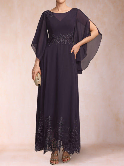 A-Line/Princess Scoop 3/4 Sleeves Ankle-Length Mother of the Bride Dresses with Appliques