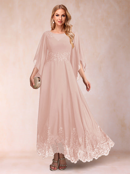 A-Line/Princess Scoop 3/4 Sleeves Ankle-Length Mother of the Bride Dresses with Appliques