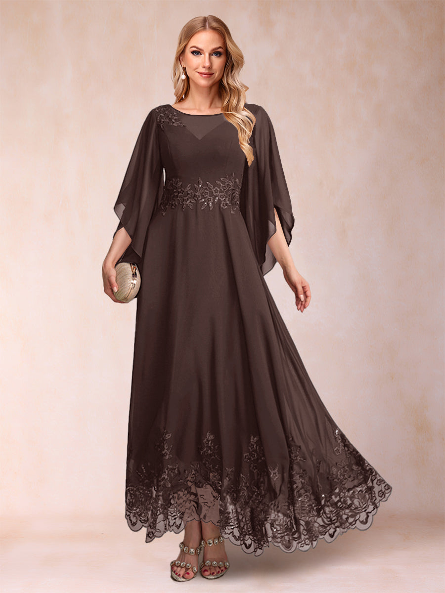 A-Line/Princess Scoop 3/4 Sleeves Ankle-Length Mother of the Bride Dresses with Appliques