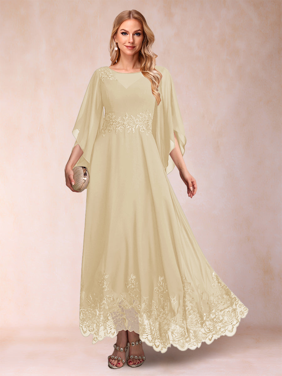 A-Line/Princess Scoop 3/4 Sleeves Ankle-Length Mother of the Bride Dresses with Appliques