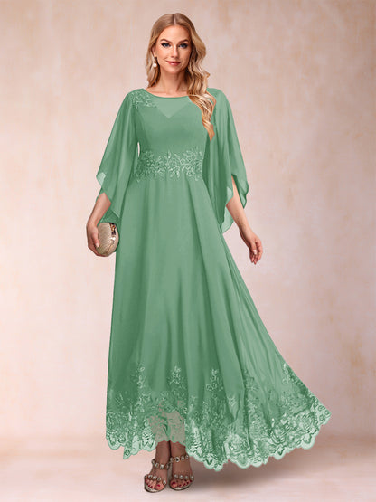 A-Line/Princess Scoop 3/4 Sleeves Ankle-Length Mother of the Bride Dresses with Appliques