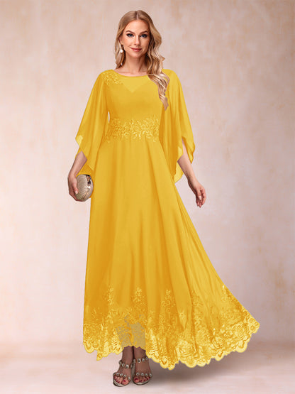 A-Line/Princess Scoop 3/4 Sleeves Ankle-Length Mother of the Bride Dresses with Appliques