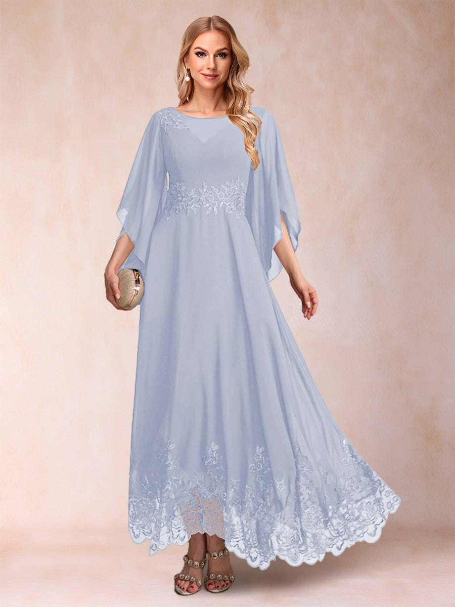 A-Line/Princess Scoop 3/4 Sleeves Ankle-Length Mother of the Bride Dresses with Appliques