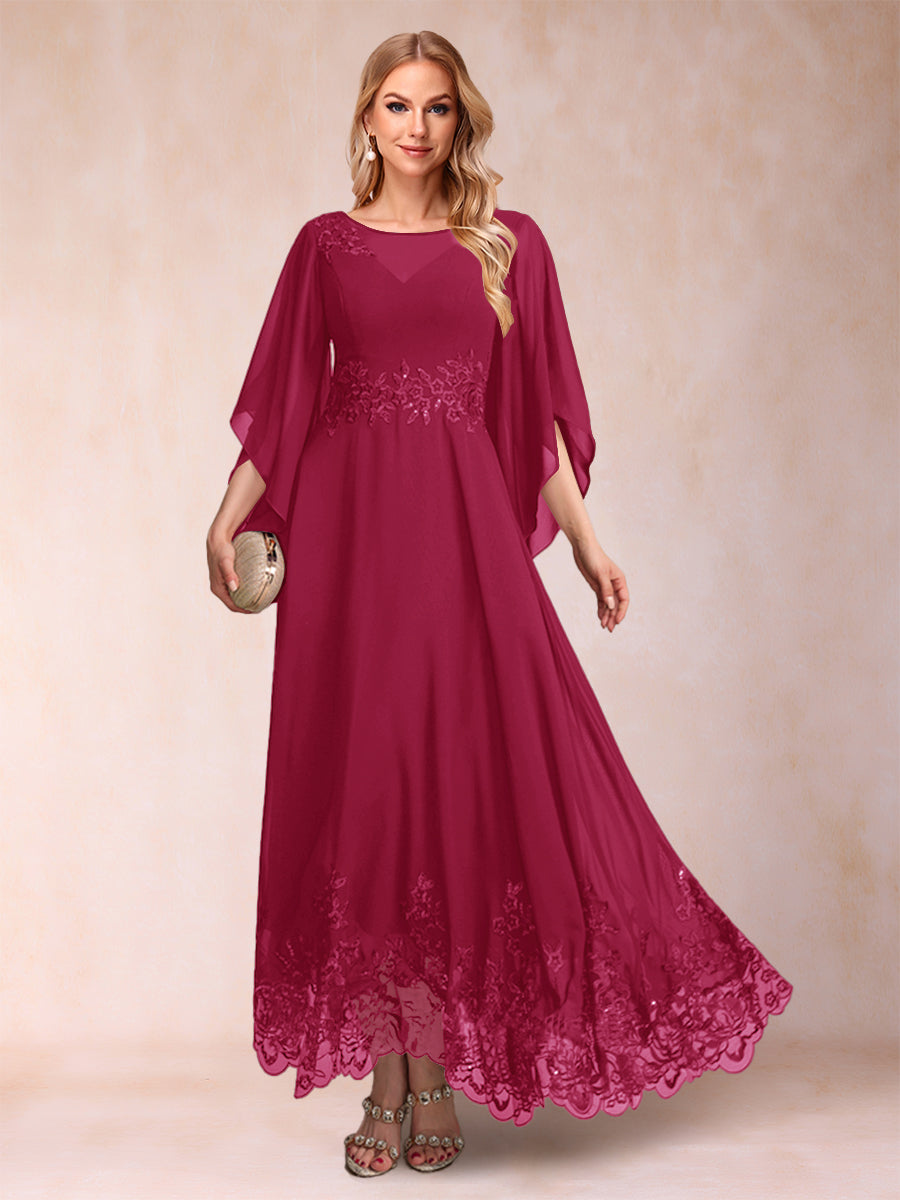 A-Line/Princess Scoop 3/4 Sleeves Ankle-Length Mother of the Bride Dresses with Appliques