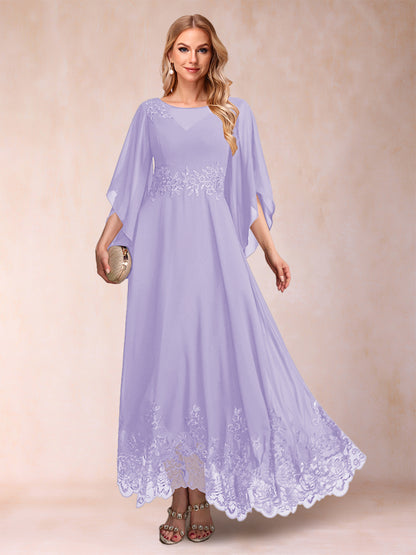 A-Line/Princess Scoop 3/4 Sleeves Ankle-Length Mother of the Bride Dresses with Appliques