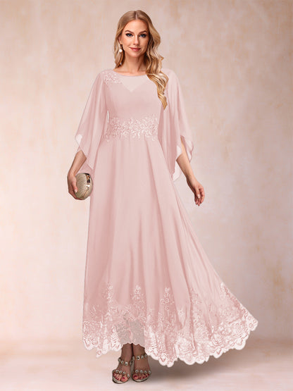 A-Line/Princess Scoop 3/4 Sleeves Ankle-Length Mother of the Bride Dresses with Appliques