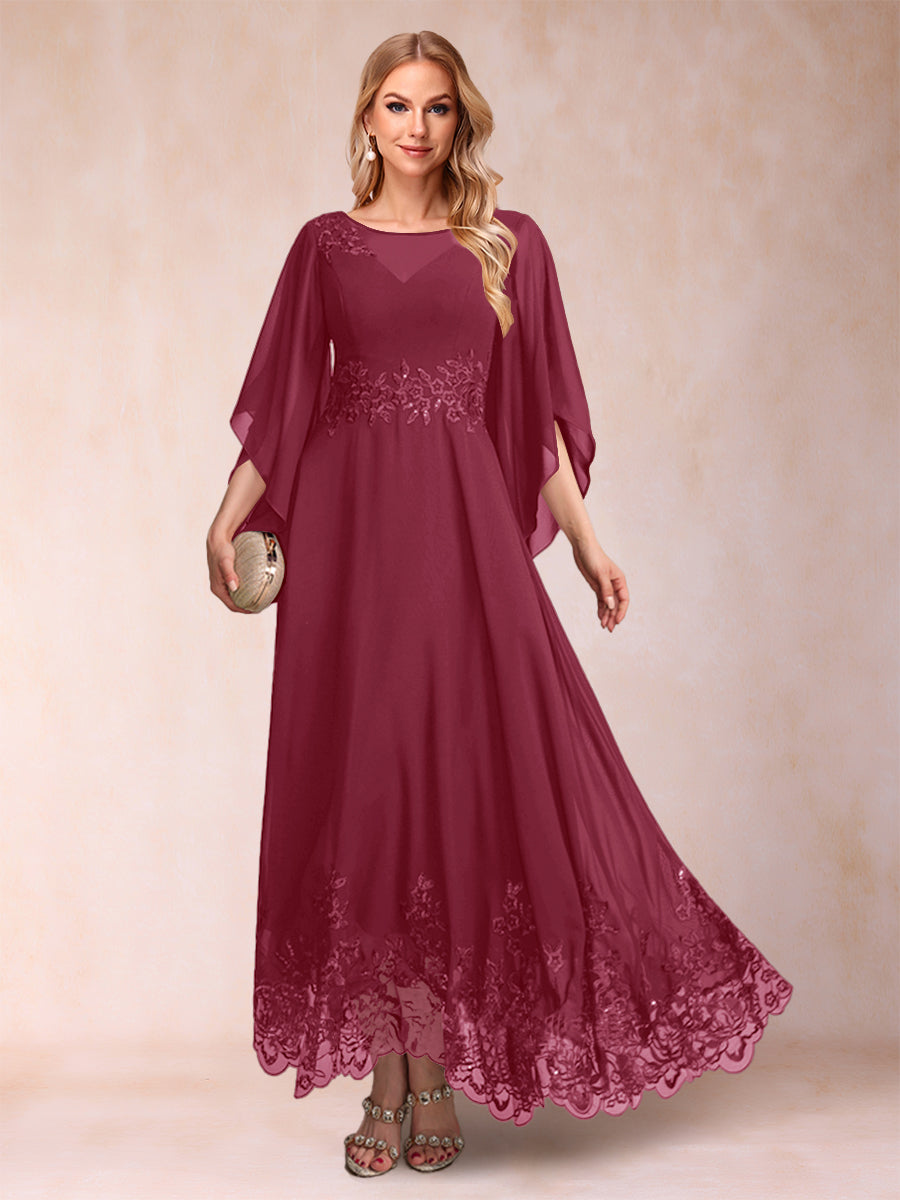 A-Line/Princess Scoop 3/4 Sleeves Ankle-Length Mother of the Bride Dresses with Appliques