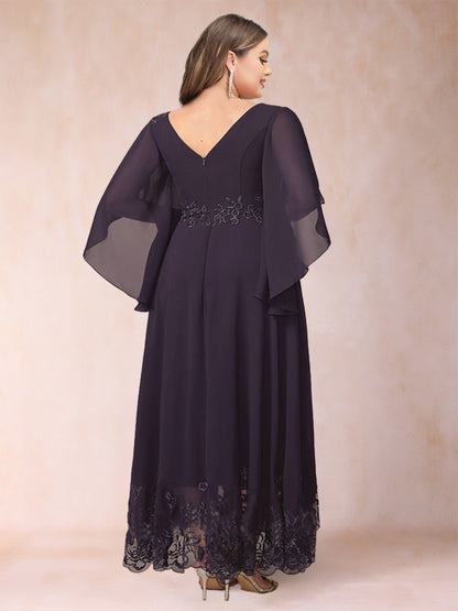 A-Line/Princess Scoop 3/4 Sleeves Ankle-Length Plus Size Mother of the Bride Dresses with Appliques