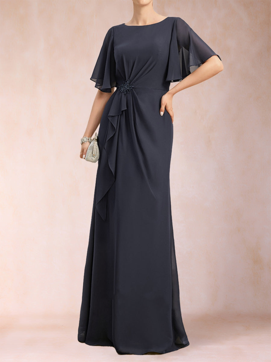 A-Line/Princess Scoop Black Chiffon Mother of the Bride Dresses with Appliques & Ruffles