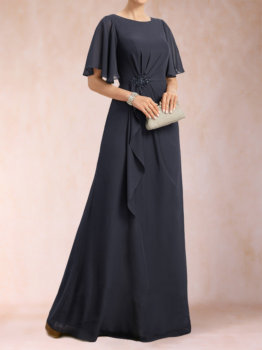 A-Line/Princess Scoop Black Chiffon Mother of the Bride Dresses with Appliques & Ruffles