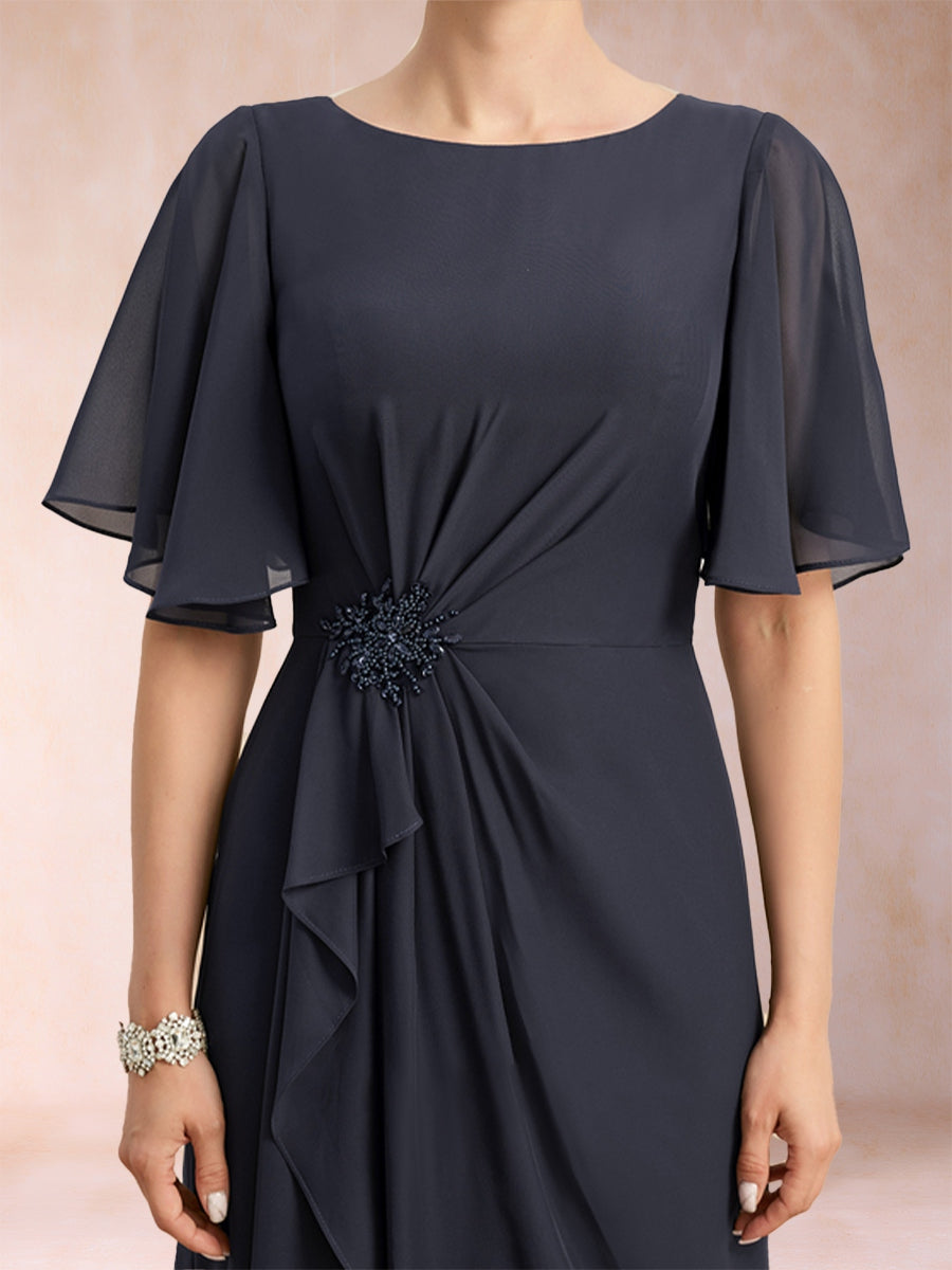 A-Line/Princess Scoop Black Chiffon Mother of the Bride Dresses with Appliques & Ruffles