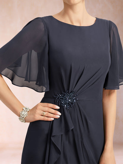 A-Line/Princess Scoop Black Chiffon Mother of the Bride Dresses with Appliques & Ruffles