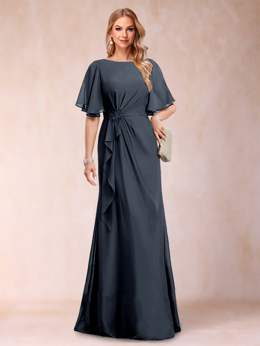 A-Line/Princess Scoop Black Chiffon Mother of the Bride Dresses with Appliques & Ruffles