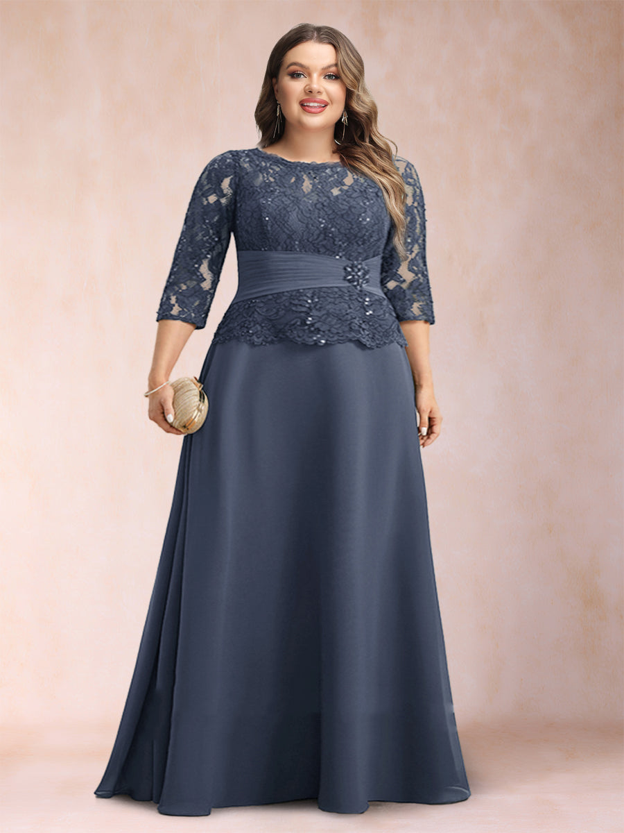 Sparkly A-Line/Princess Scoop Ruched Plus Size Mother of the Bride Dresses with Appliques & Rhinestone