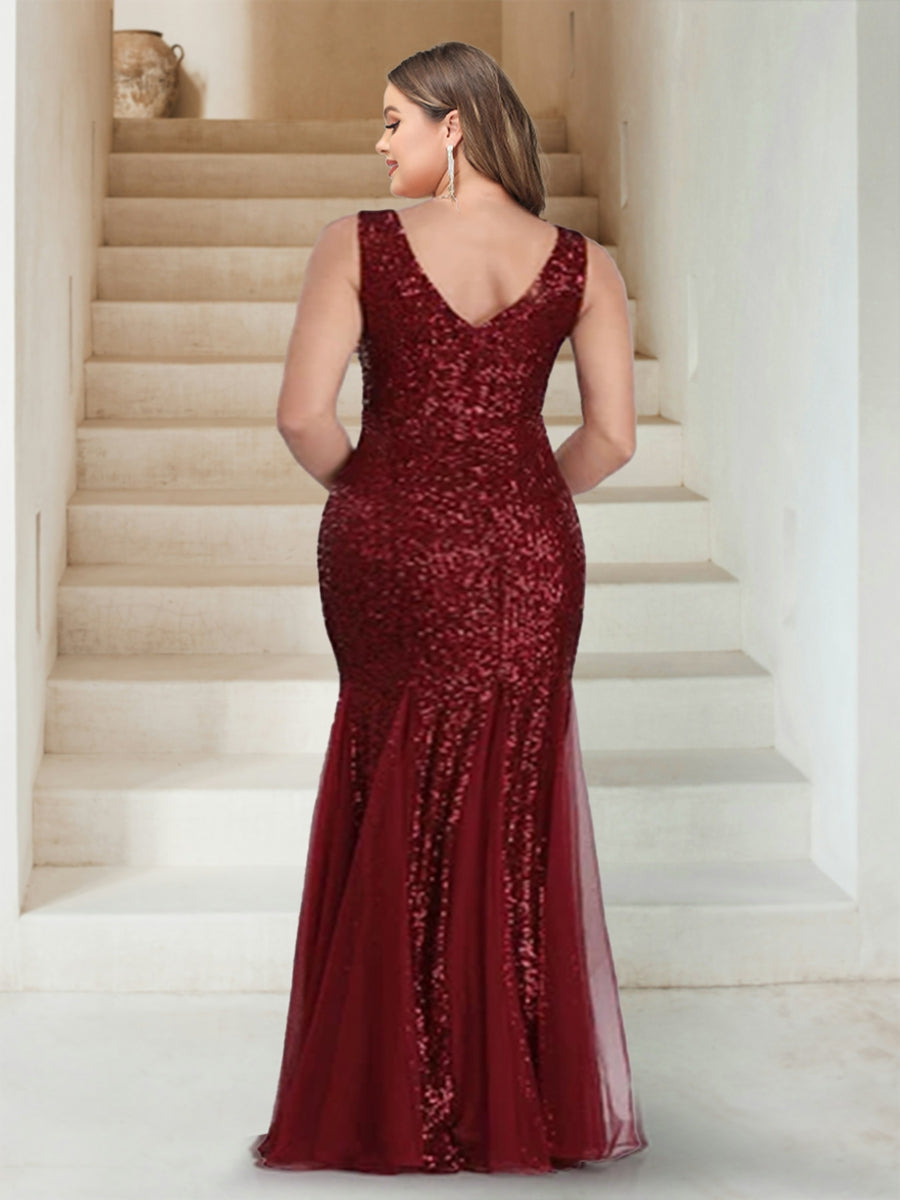 Sparkly Trumpet/Mermaid V-Neck Sleeveless Floor-Length Plus Size Bridesmaid Dresses