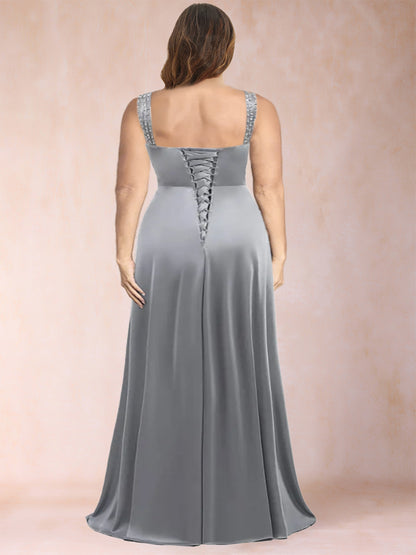 A-Line/Princess V-Neck Sleeveless Ruched Plus Size Evening Dresses with Delicate Rhinestone