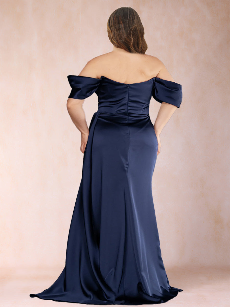 Trumpet/Mermaid Off-the-Shoulder Ruched Plus Size Mother of the Bride Dresses with Rhinestone