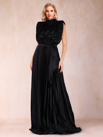 A-Line/Princess High Neck Sleeveless Mother of the Bride Dresses with Sequins & Ruffles