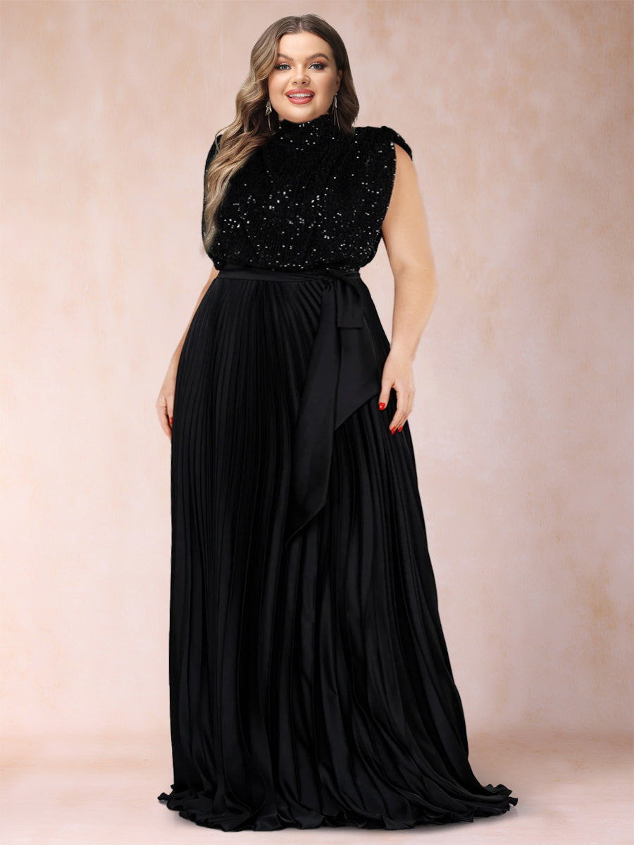 A-Line/Princess High Neck Sleeveless Plus Size Mother of the Bride Dresses with Sequins & Ruffles