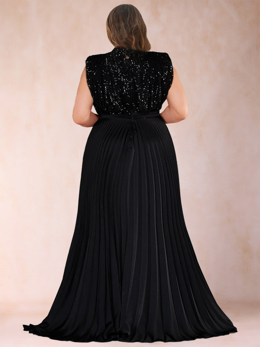 A-Line/Princess High Neck Sleeveless Plus Size Mother of the Bride Dresses with Sequins & Ruffles